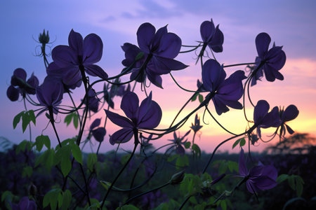 Purple clematis flowers in the field at sunset, Thailand.の素材