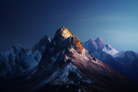 Mountain peak at night with starry sky.の素材