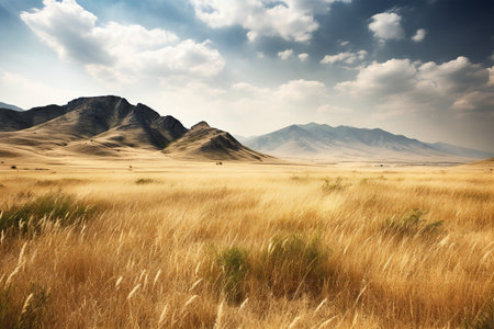 Beautiful summer landscape in the steppe of Kazakhstan. Toned.の素材