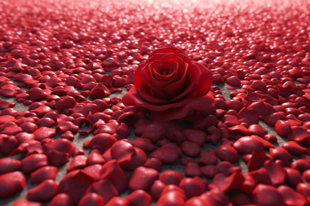 Red rose on the ground with petals, valentines day backgroundの素材