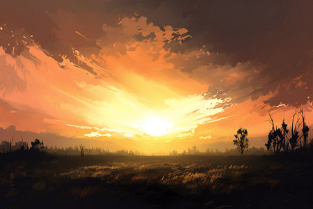 Beautiful sunset in the field,の素材