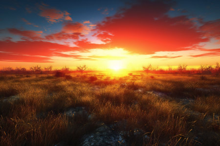 beautiful sunset in the steppe.の素材