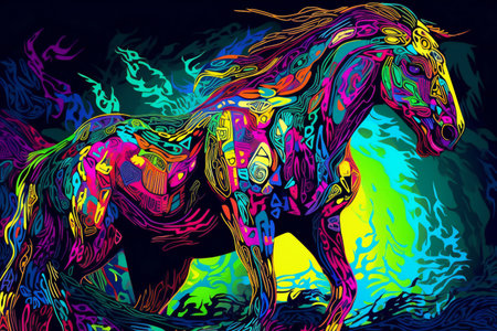 Horse with abstract colorful background.  illustration for your design.の素材