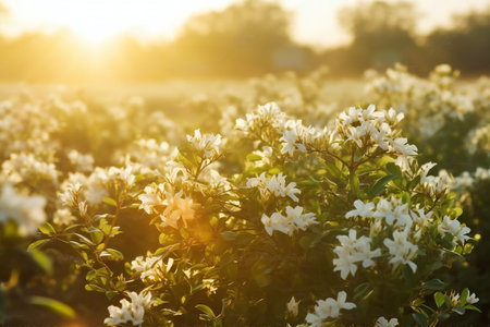 White flowers of jasmine in the morning light, Thailand.の素材