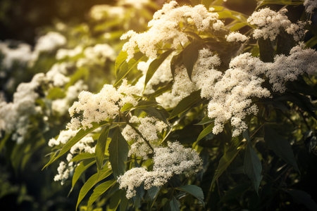 White flowers of elderberry (Sambucus nigra)の素材