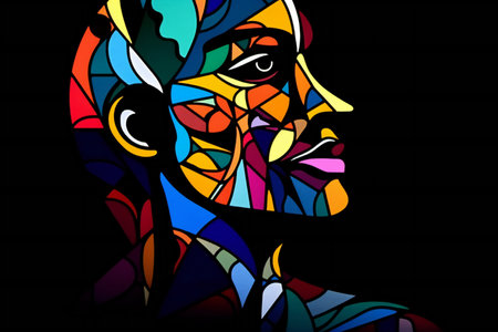 Abstract illustration of a woman's face in stained glass style.の素材