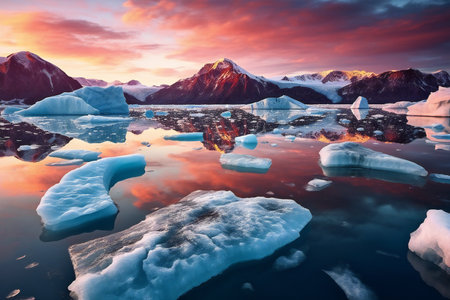 Icebergs floating in Glacier Lagoon, Iceland, Europe.の素材
