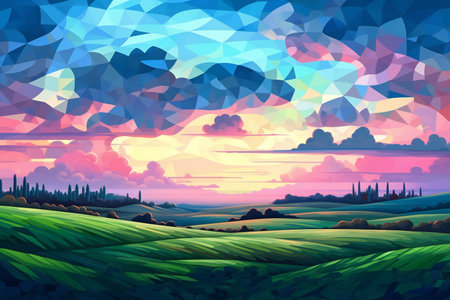 Tuscany landscape with sunset, hills and clouds.の素材