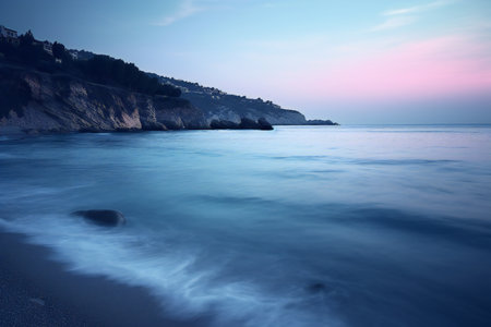 Beautiful seascape at sunset. Colorful sky and sea. Long exposureの素材
