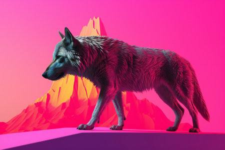 illustration of a wolf in front of a colorful backgroundの素材