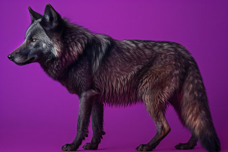 a wolf isolated on purple background, side viewの素材