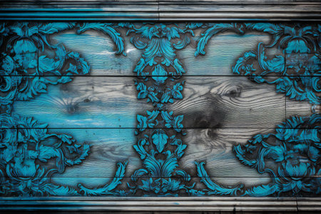 Wooden background with decorative elements in blue tones. Close-up.の素材