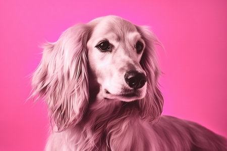 Studio shot of a Cocker Spaniel on a pink background.の素材