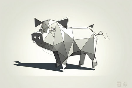Low poly piggy bank with shadow on white background.の素材
