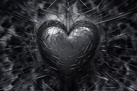 Heart made of broken glass on black background.の素材
