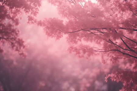 Beautiful pink maple tree in autumn season, soft focus and vintage toneの素材