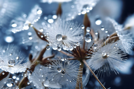 Dandelion seeds with water drops close-up. Nature backgroundの素材