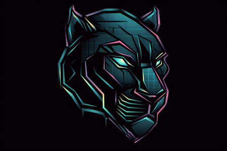 Tiger head illustration isolated on black background. Futuristic style.の素材