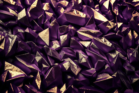 abstract background of purple and gold shiny polygonal origami paperの素材