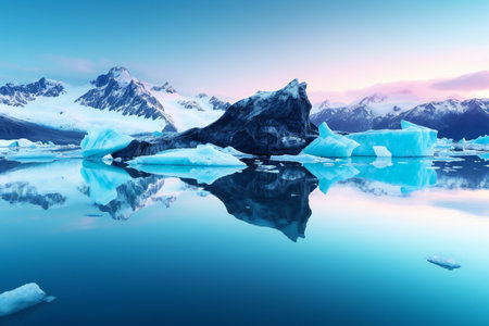 Illustration of icebergs in Glacier Lagoon, Iceland, Europeの素材