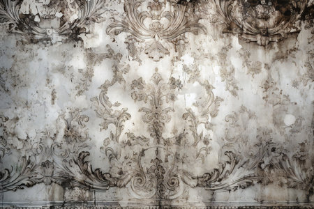Vintage wallpaper with floral pattern on the wall of an old buildingの素材