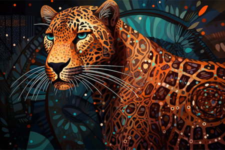illustration of leopard on the background of the night forest.の素材