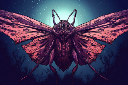 Digital painting of a butterfly in the night sky.の素材