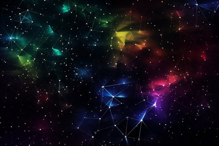 Abstract polygonal space low poly dark background with connecting dots and lines. Connection structure.の素材