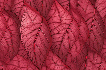 illustration of a red leaf with veins, close-upの素材