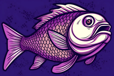 illustration of a fish on a purple background. Tattoo art.の素材