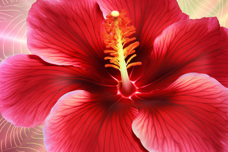 Red hibiscus flower on a white background close-upの素材