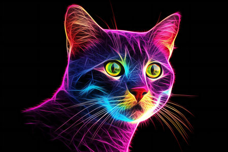 Colorful cat portrait on a black background.の素材
