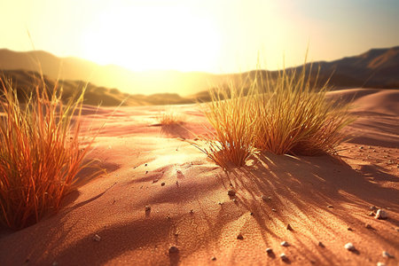 Dry grass in the desert at sunset. Selective focus.の素材