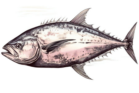Tuna fish. Ink and watercolor drawing.の素材