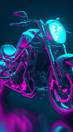 Racing motorcycle in neon light on a dark background.の素材