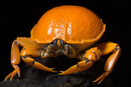 Orange rock crab isolated on black background, closeup of photo.の素材
