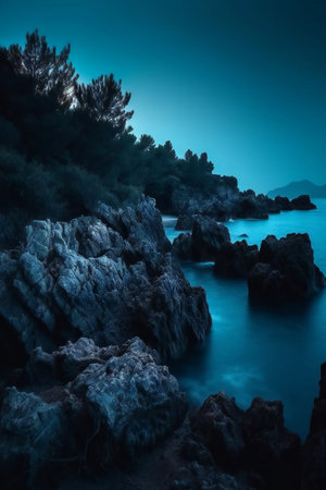 beautiful seascape at night, photo as a background, digital imageの素材