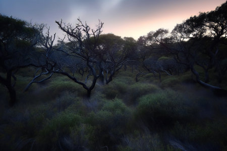 Sunset in the Australian outback. Shot in Tasmania, Australia.の素材