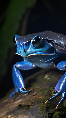 Blue tree frog (Dendrobates tinctorius) on a logの素材