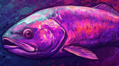 illustration of a rainbow trout in the water. Colorful background.の素材