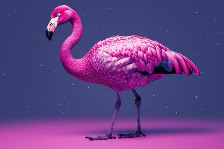Pink flamingo on a purple background. Fantasy.の素材