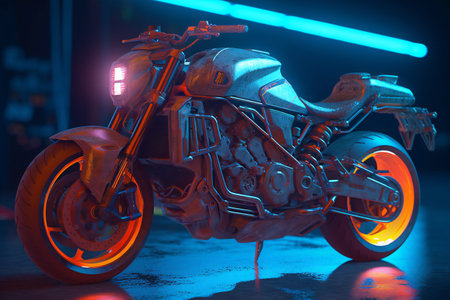 a motorcycle on a dark background with neon lightsの素材