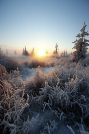 Photo pour Winter landscape. Frosty morning in the field. Russia, Siberia - image libre de droit