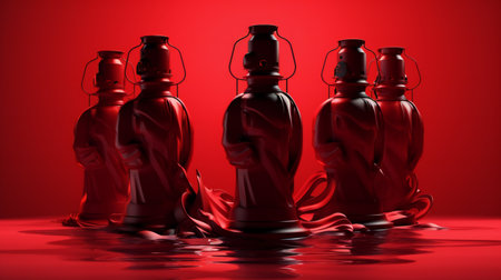 illustration of red kerosene lamp on red background.の素材