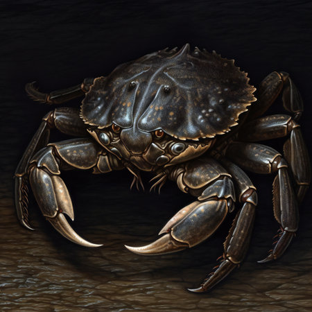 a brown crab on a black background, side viewの素材