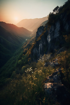 Sunset in the mountains. Beautiful summer landscape. Toned.の素材