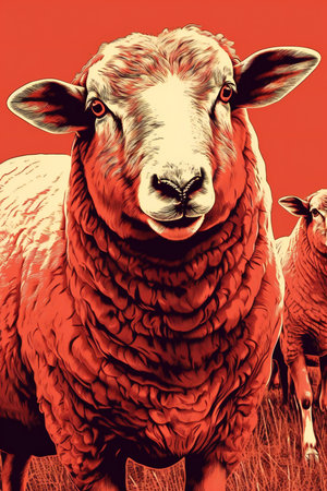 Sheep in the meadow. Digital painting.の素材