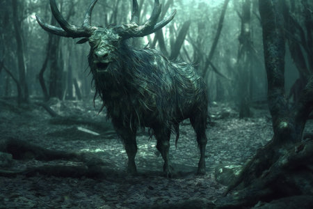 Deer in the forest, digital drawing.の素材