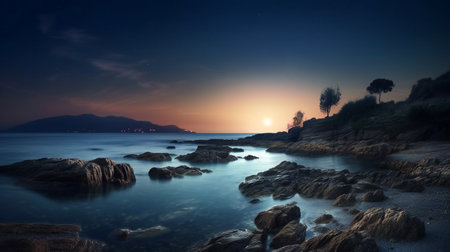 Beautiful sunset over the sea. Long exposure. Crimea, Ukraineの素材