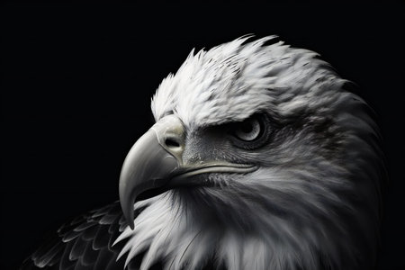 Bald Eagle on a black background. Close-up portrait.の素材